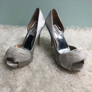 Badgley Mischka | Women's Piper High Heels | Silver Satin | Size 6.5
